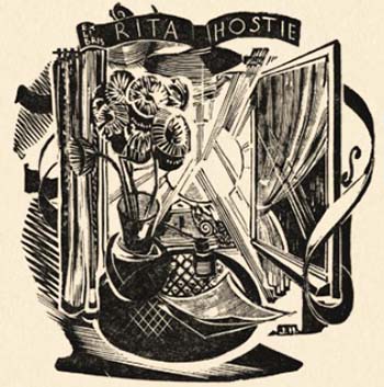 Exlibris Rita Hostie, houtgravure, 1938.