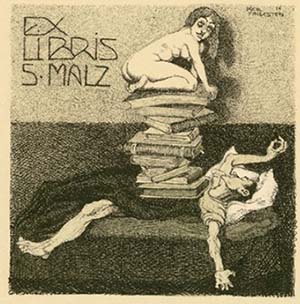 Michel Fingesten, litho, exlibris S. Malz, 1914