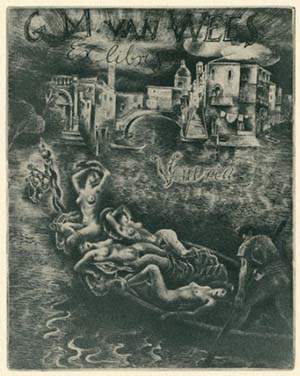 Michel Fingesten, ets, exlibris G.M. van Wees, 1940, no. 16/150, Venezia.