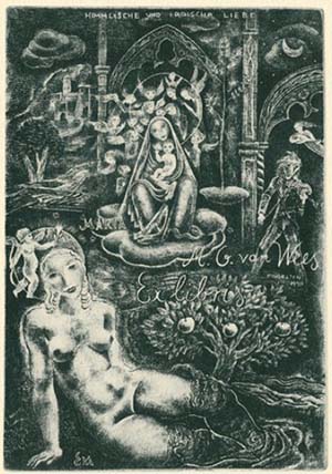 Michel Fingesten, ets, exlibris G.M. van Wees, 1940, no. 4/150, Himmlische und irdische Liebe.